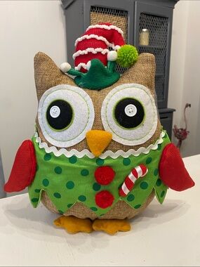 Christmas Elf Owl Festive Green Polka Dot Red Stripe Holiday Accent Plus